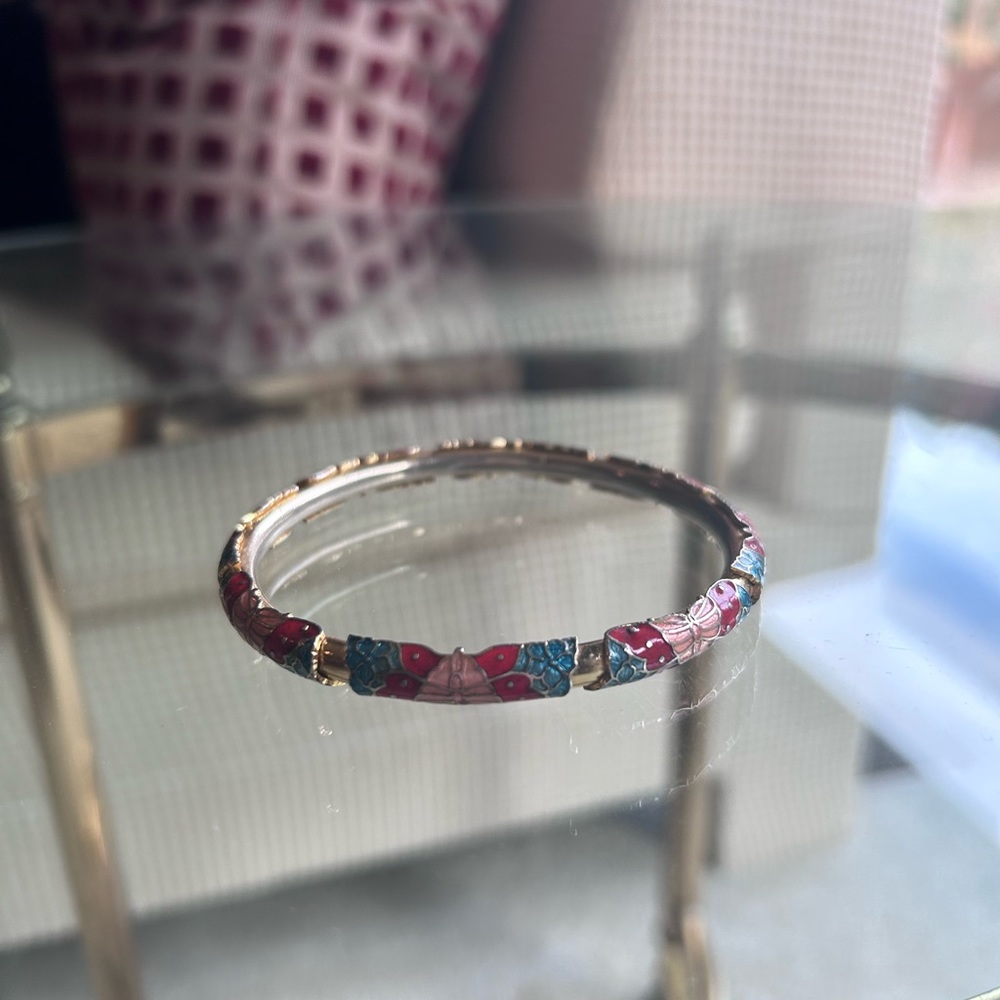 Vintage Cloissone Red and Gold Butterfly Bangle Bracelet